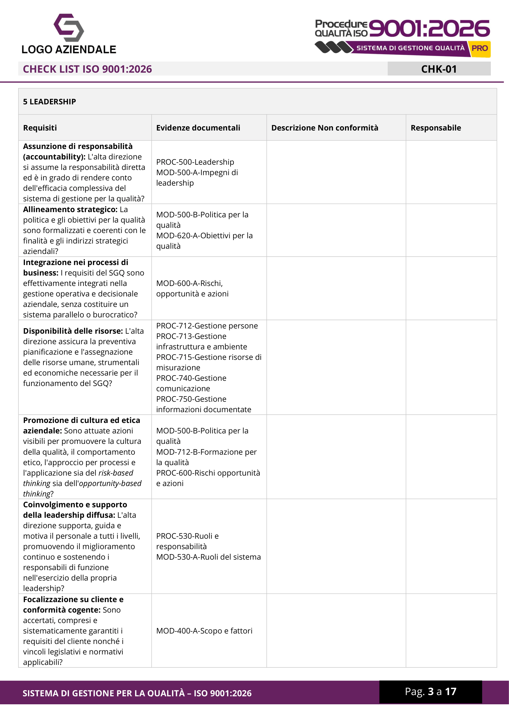 Check list · Leadership — anteprima WINPLE ISO 9001:2026