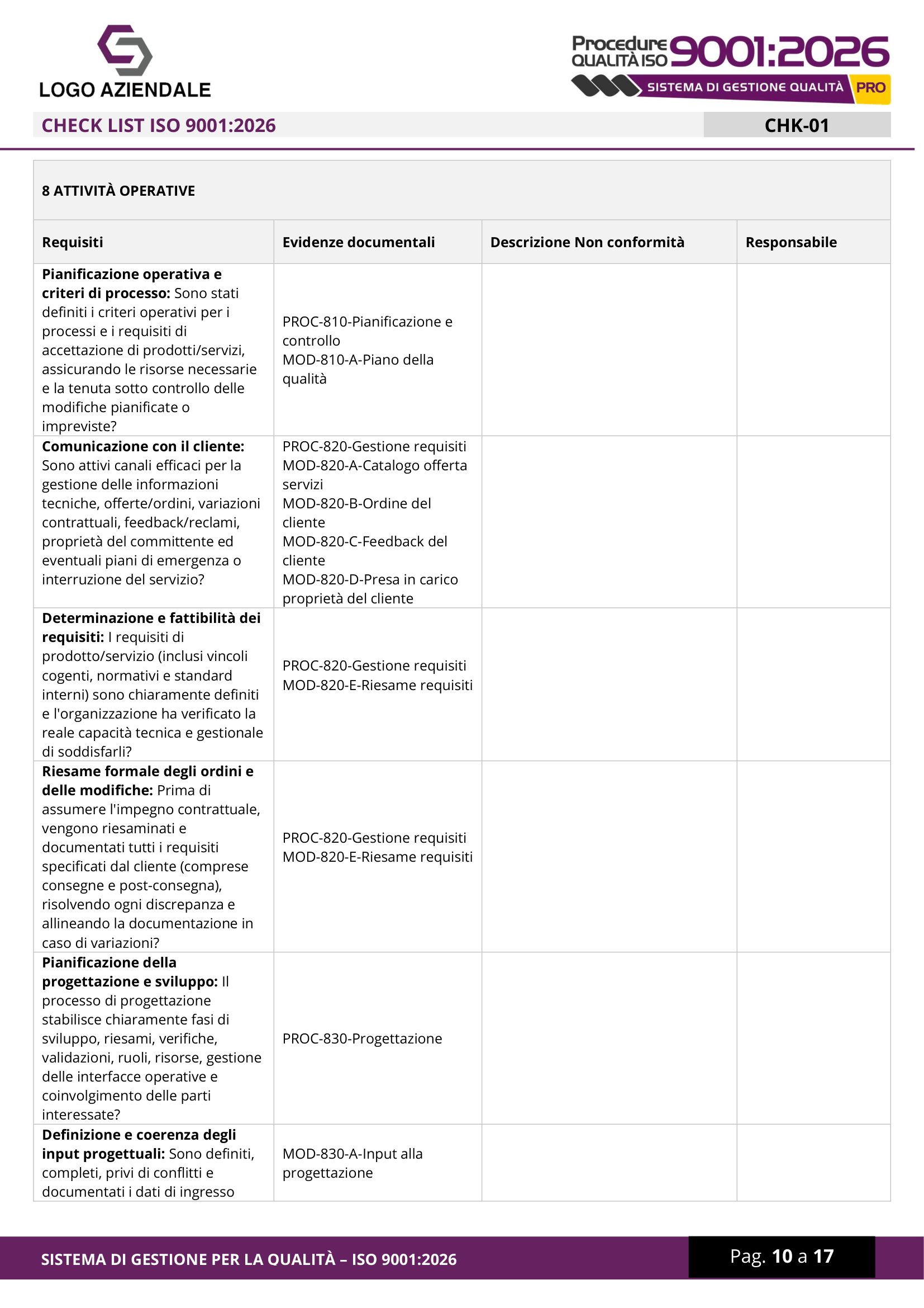 Check list · Attività operative — anteprima WINPLE ISO 9001:2026
