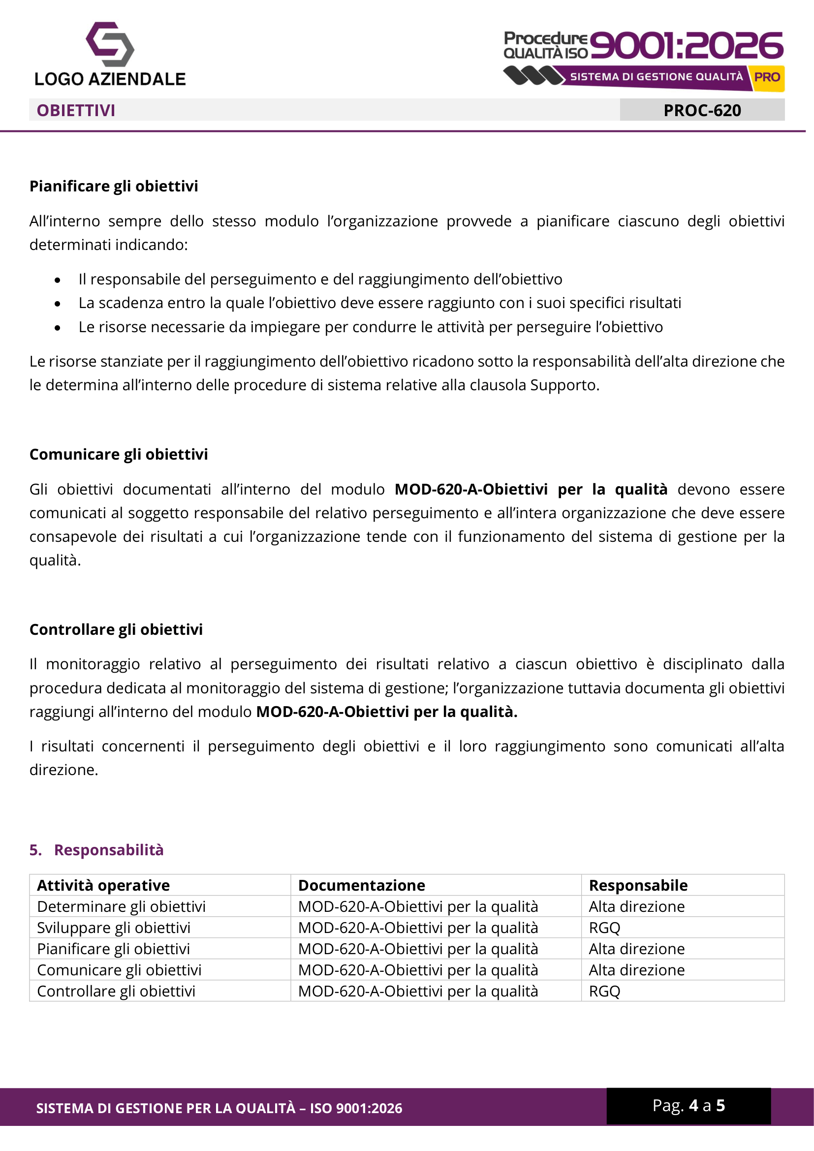 Procedure · Obiettivi — anteprima WINPLE ISO 9001:2026