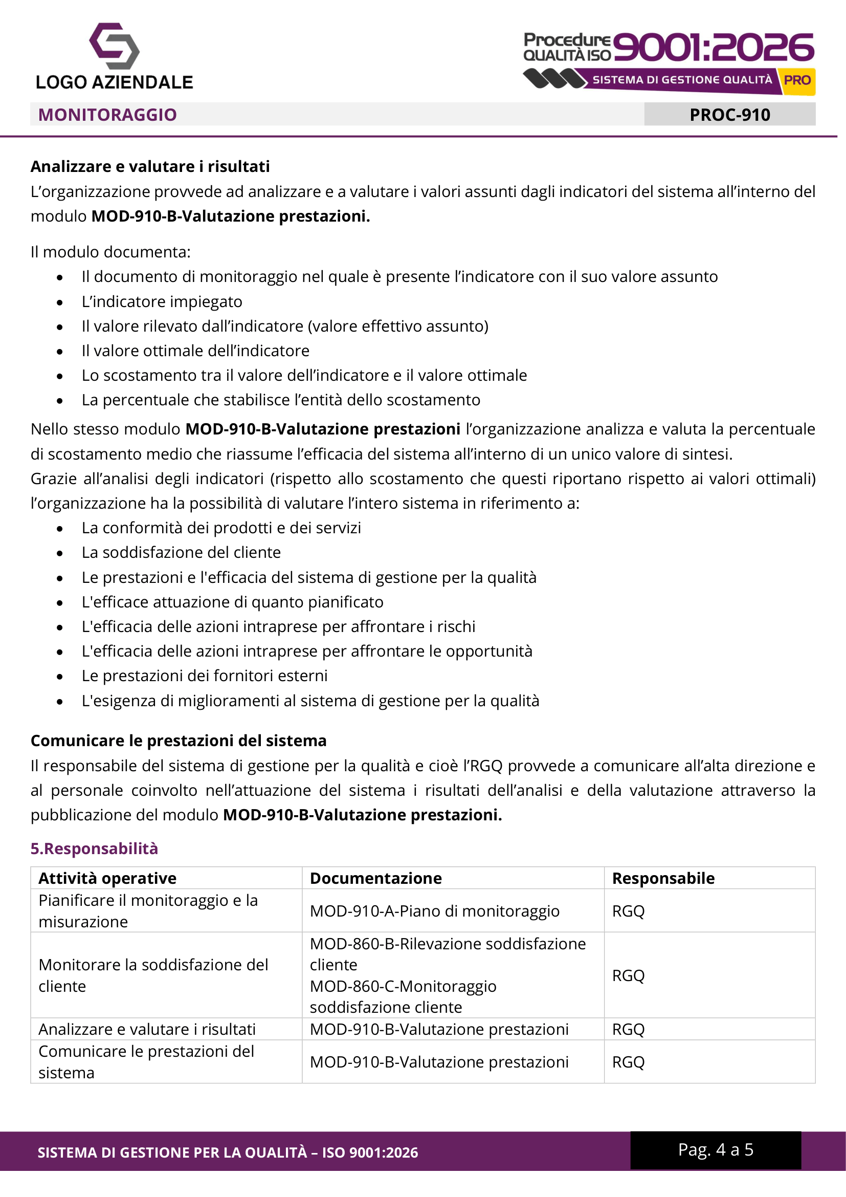 Procedure · Indicatori — anteprima WINPLE ISO 9001:2026
