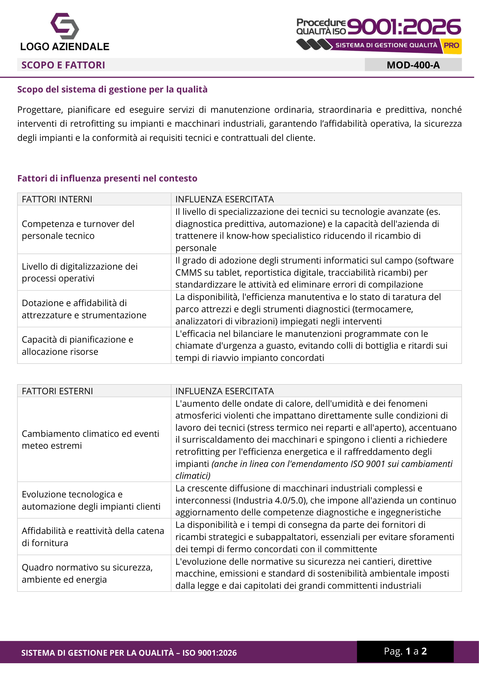 Modulistica · Contesto — anteprima WINPLE ISO 9001:2026